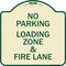 Signmission Designer Series-No Parking Loading Zone & Fire Lane Tan & Green Alum, 18" x 18", TG-1818-9960 A-DES-TG-1818-9960 - alternate 1